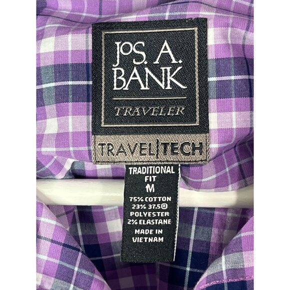 Jos A Bank Men’s Medium Purple Plaid Button Down Long Sleeve Traveler Tech Shirt - Picture 7 of 13